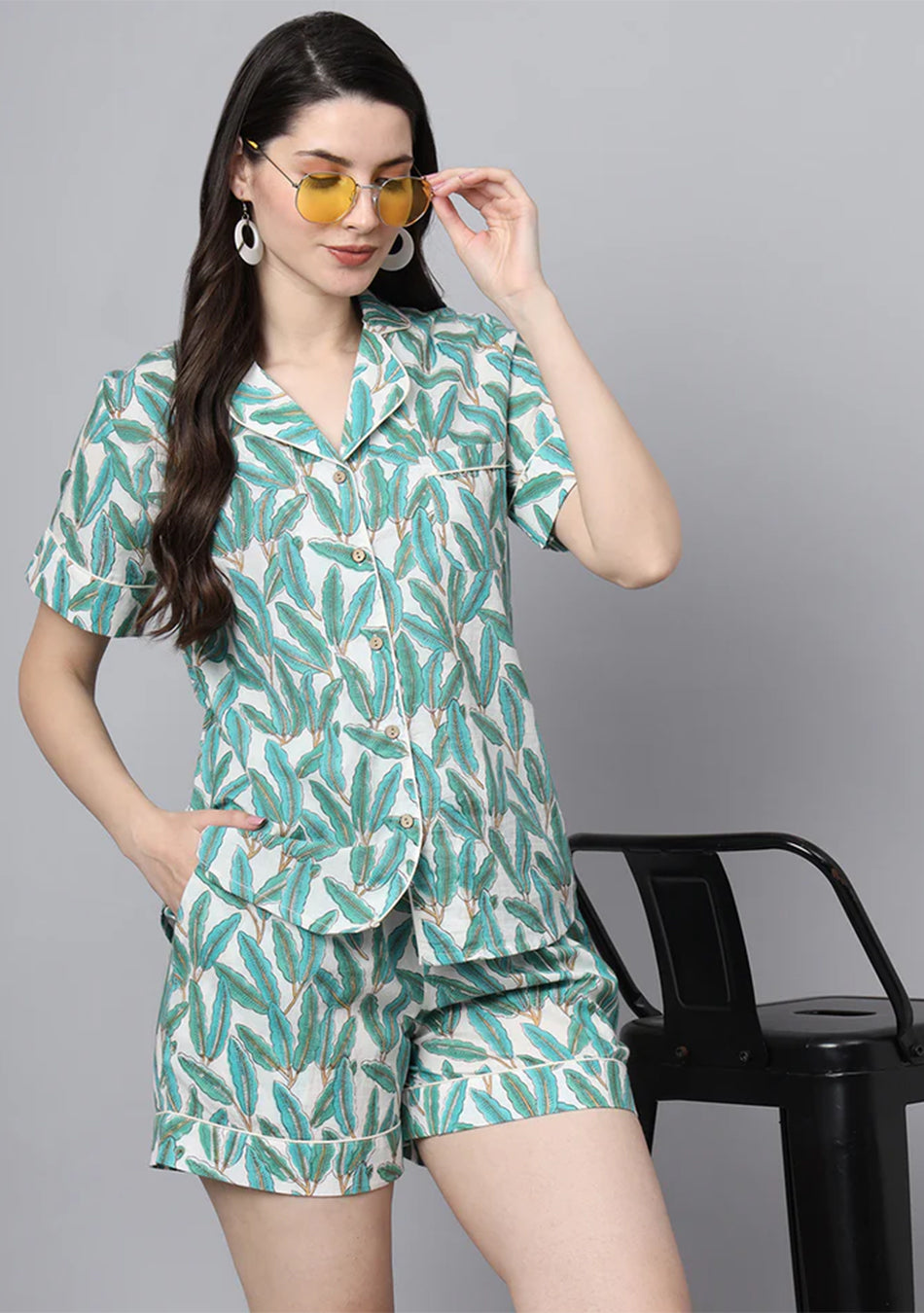 Handblock Print Green Cotton Night Suit