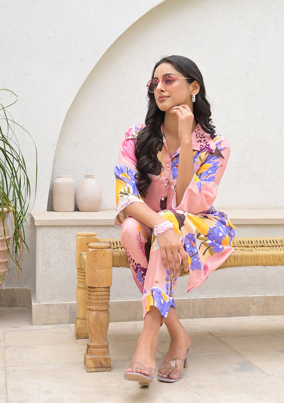 Baby Pink Digital Printed Muslin Co-ord set