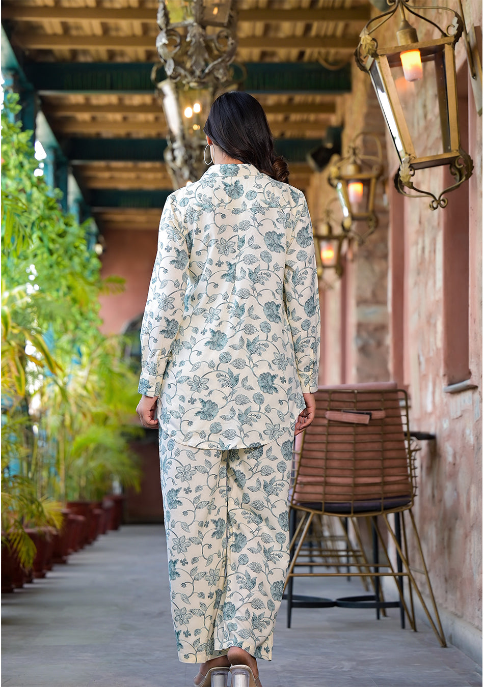 White & Green Floral Printed Rayon Co-ord Set