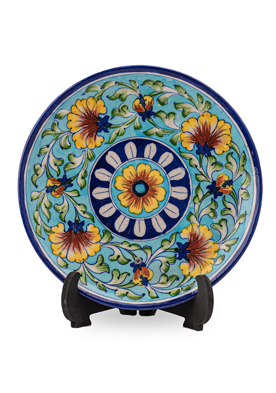 Yellow Flower Pattern Decorative Ceramic Large Serving Plate, Wall hanging