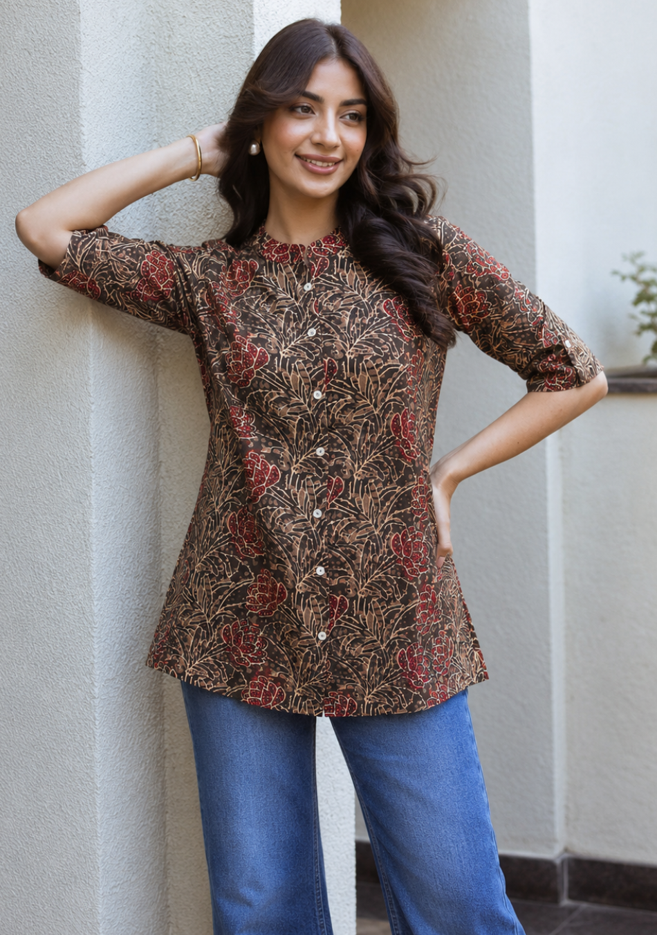 Cocoa Folk Flora Printed Top