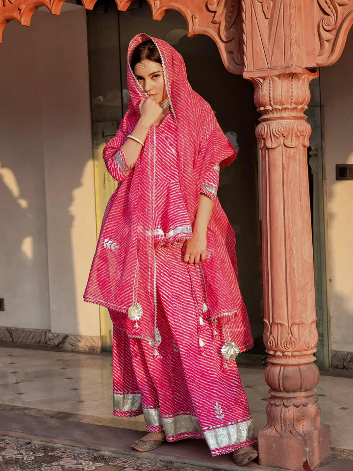 Aravalii Pink Lehriya Cotton Peplum Lehenga Set