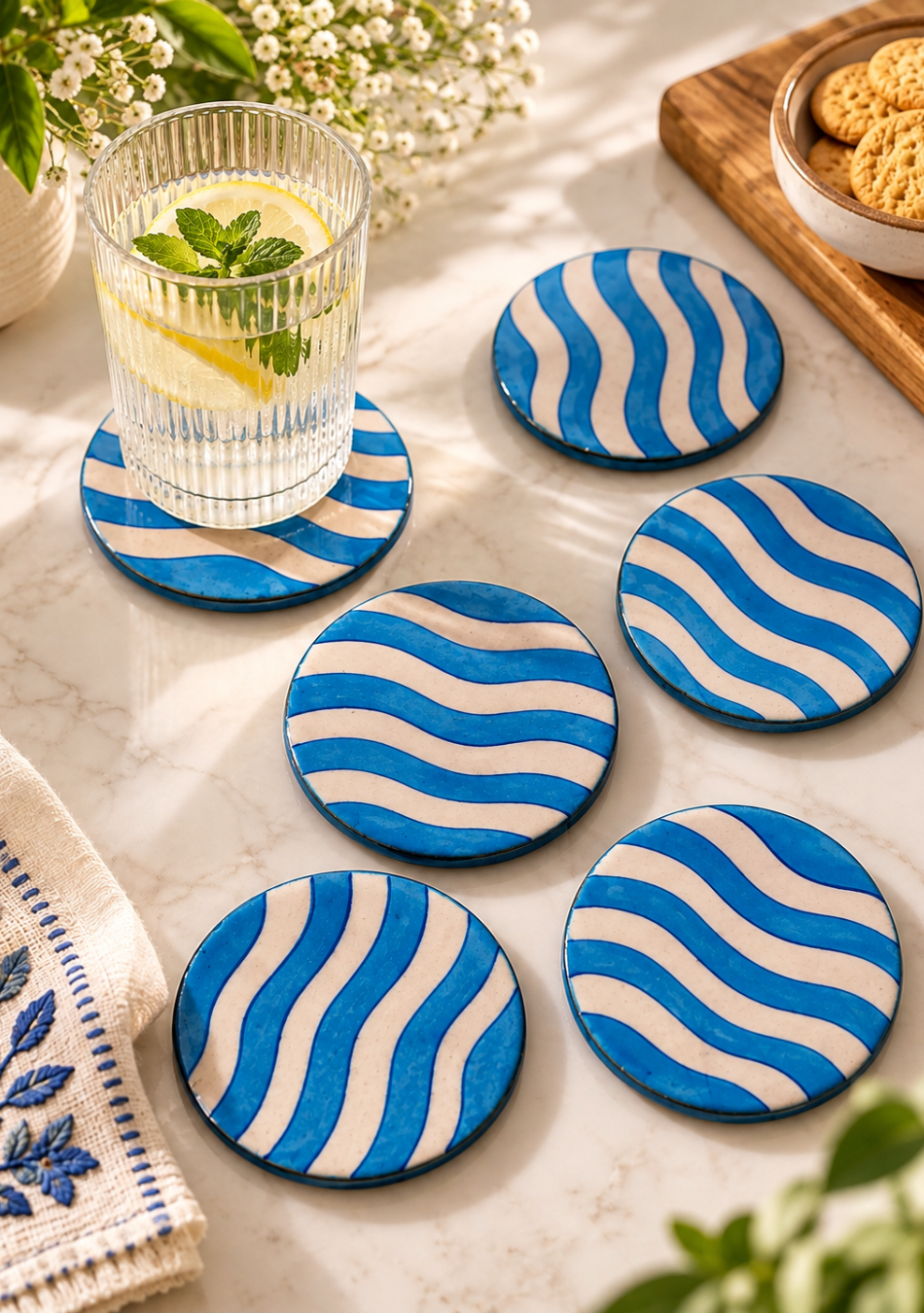 Aravalii Ocean Ripple Ceramic Coaster