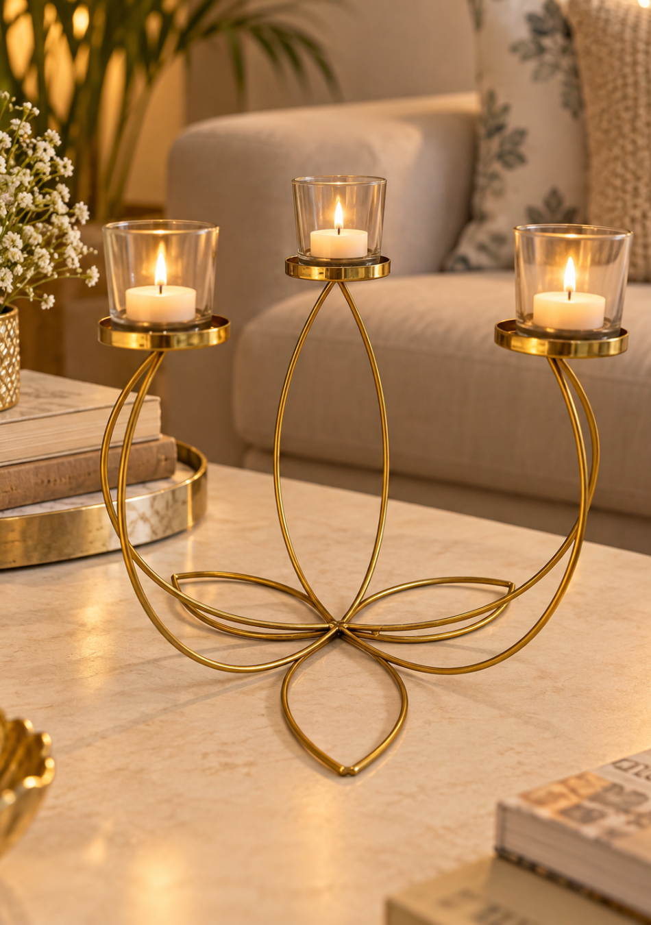 Gold Clover Candle Stand