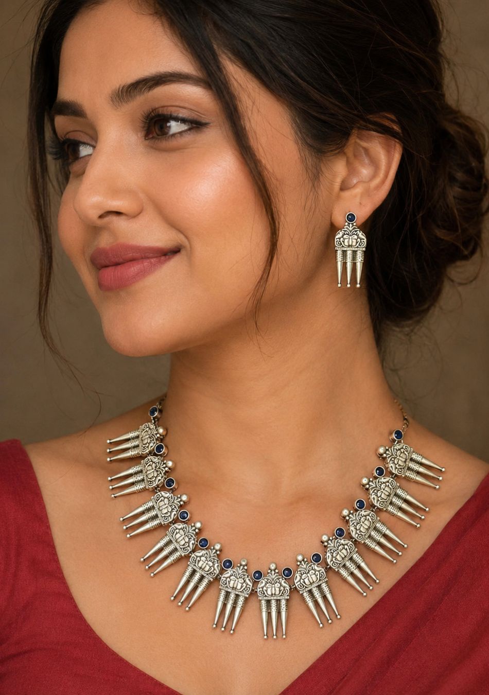 Azure Trio Antique Necklace and Earring Set