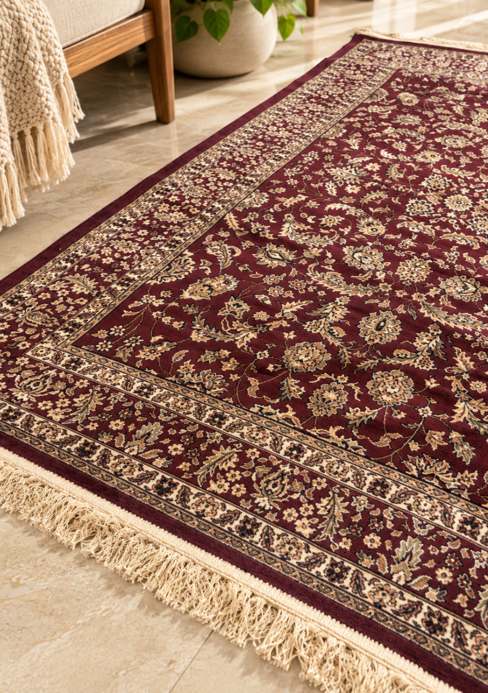 Burgundy Royal Garden Silk Carpet
