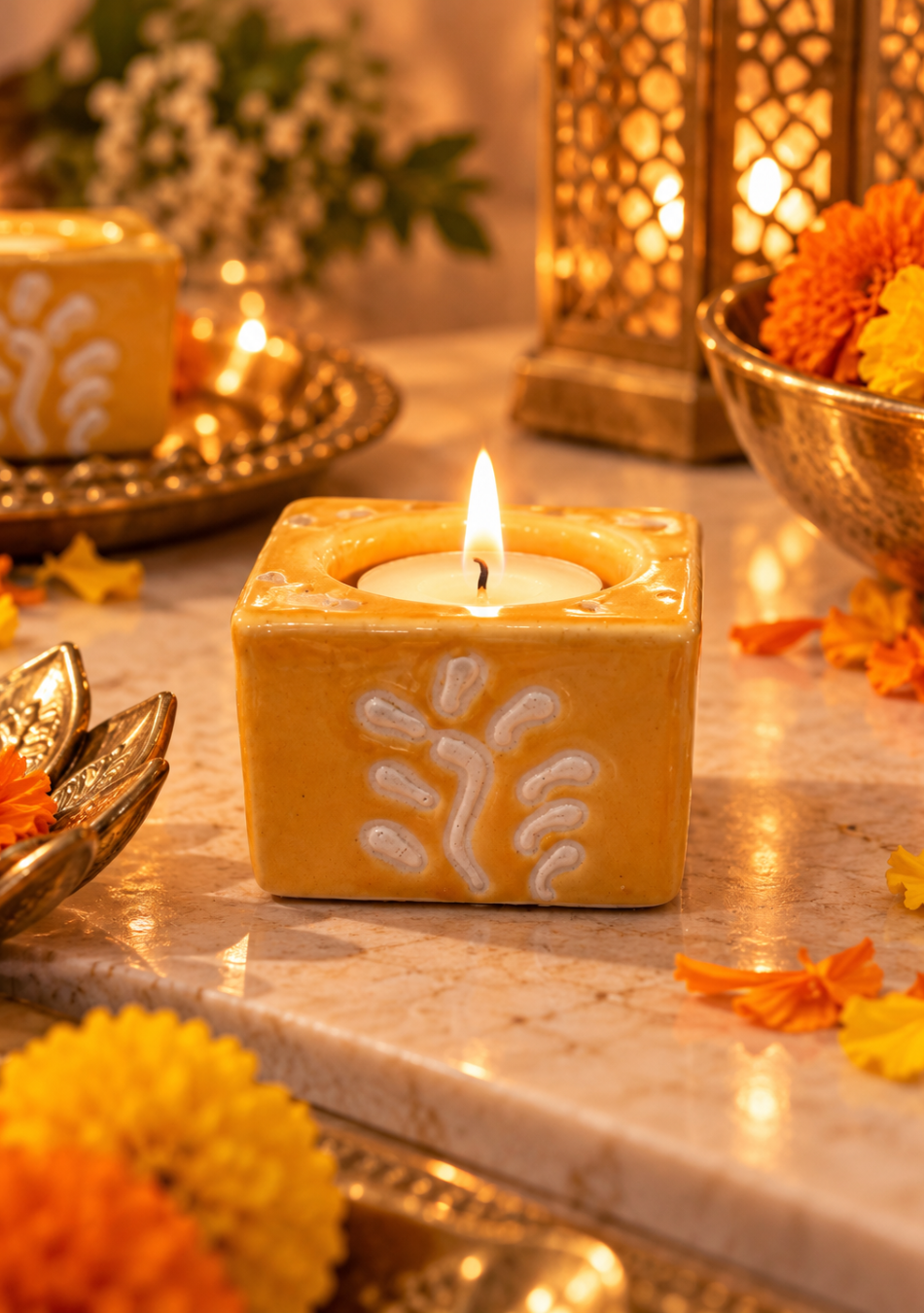 Aravalii Golden Grove Handcrafted Diya Set of 4