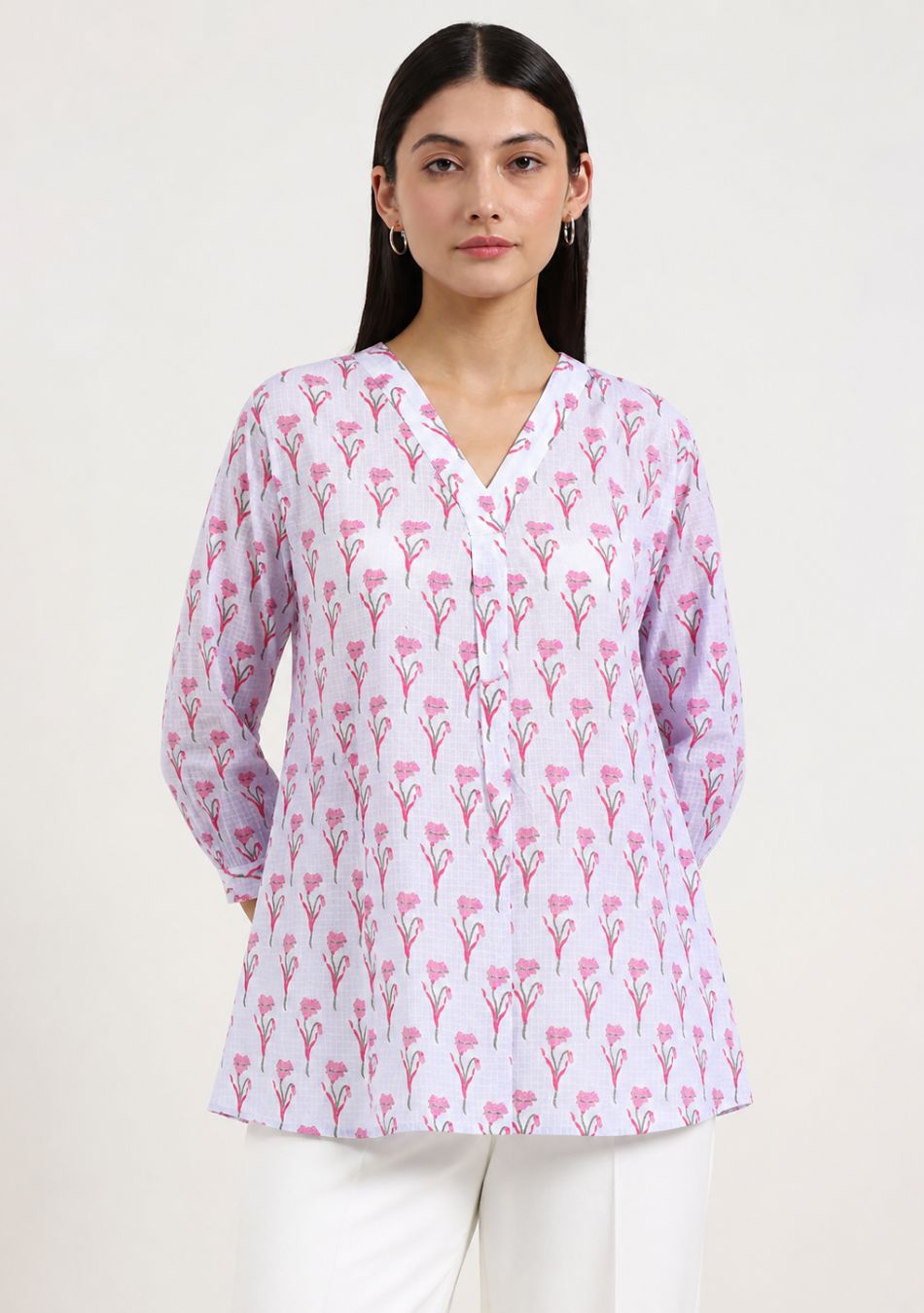 White Printed cotton Top