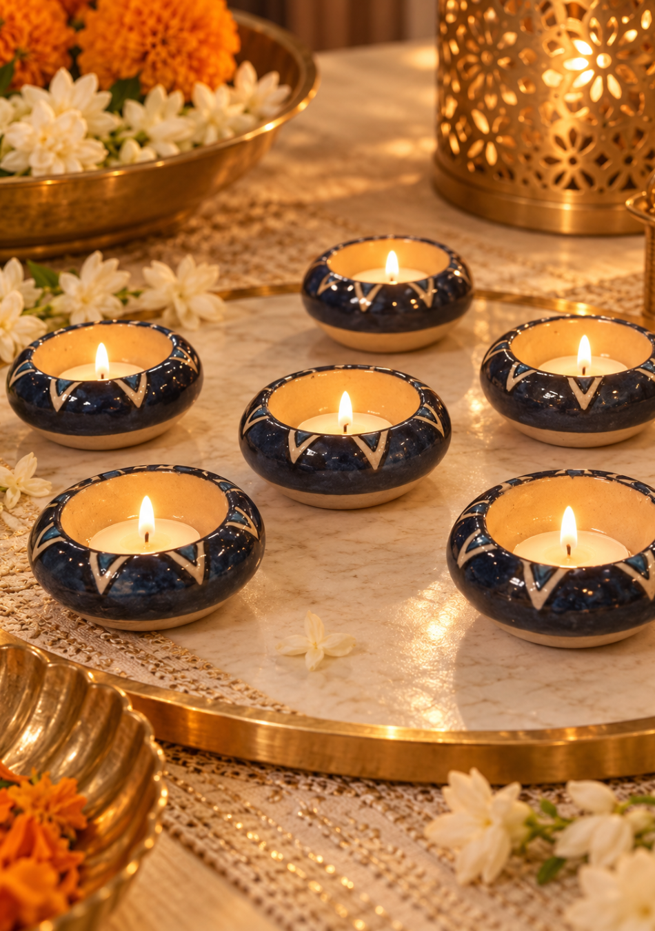 Aravalii Indigo Aura Handcrafted Diya Set of 6
