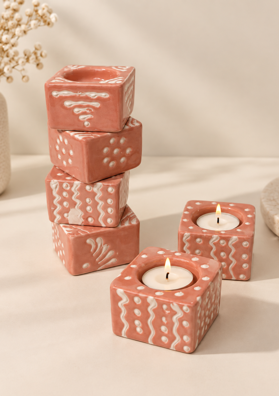 Blush Pink Handcrafted Tea Light Diya