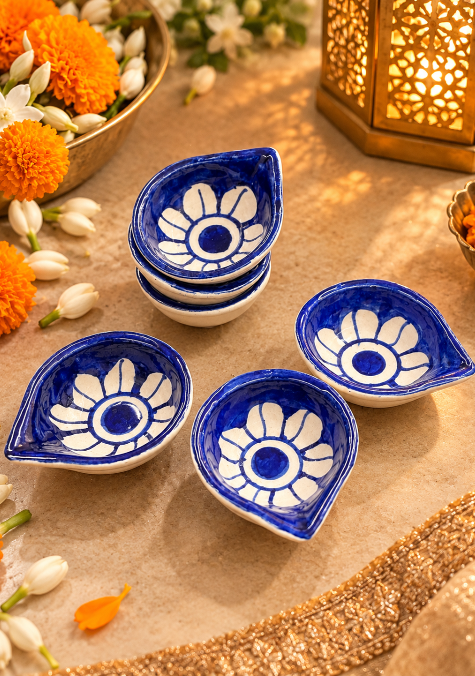 Aravalii Neelkamal Hand-Painted Diya Set of 6