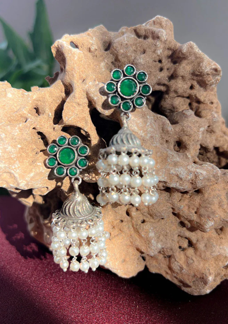 Verde Rose Pearl Jhumka