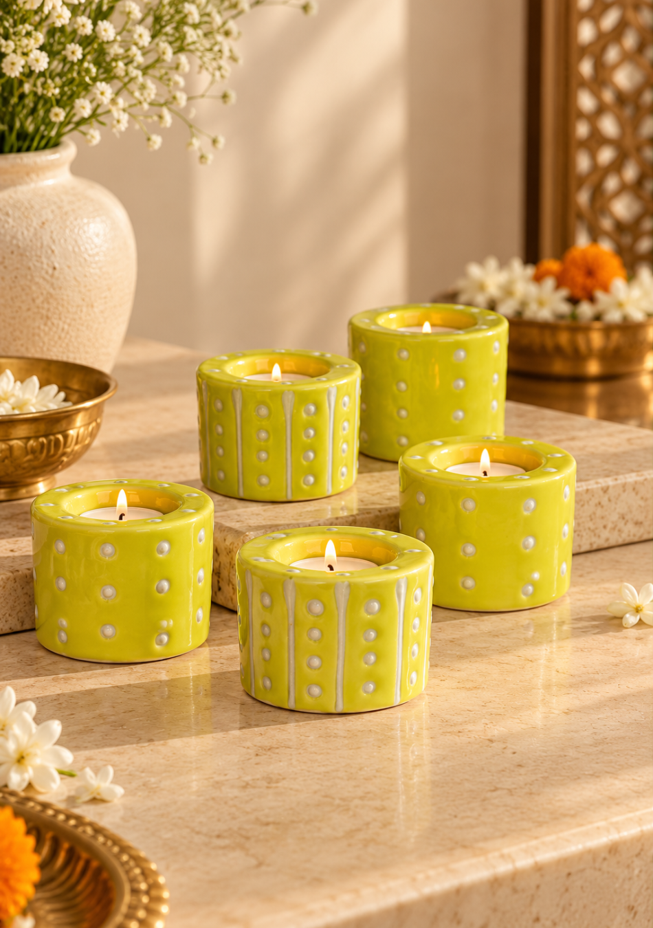 Aravalii Lime Glow Tea Light Holder Set of 6