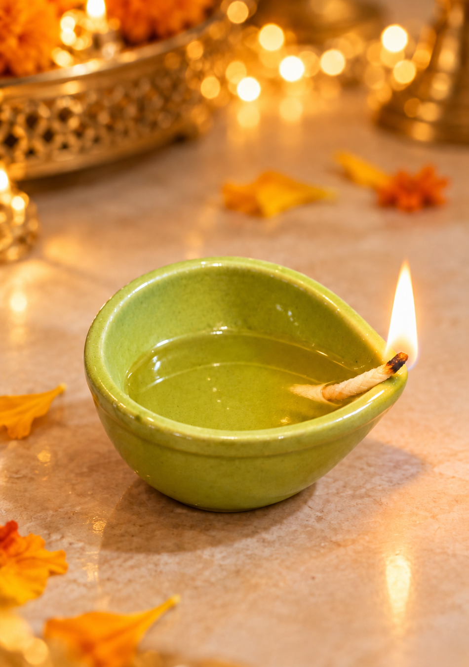 Aravalii Lime Teardrop Glow Diya Set of 6