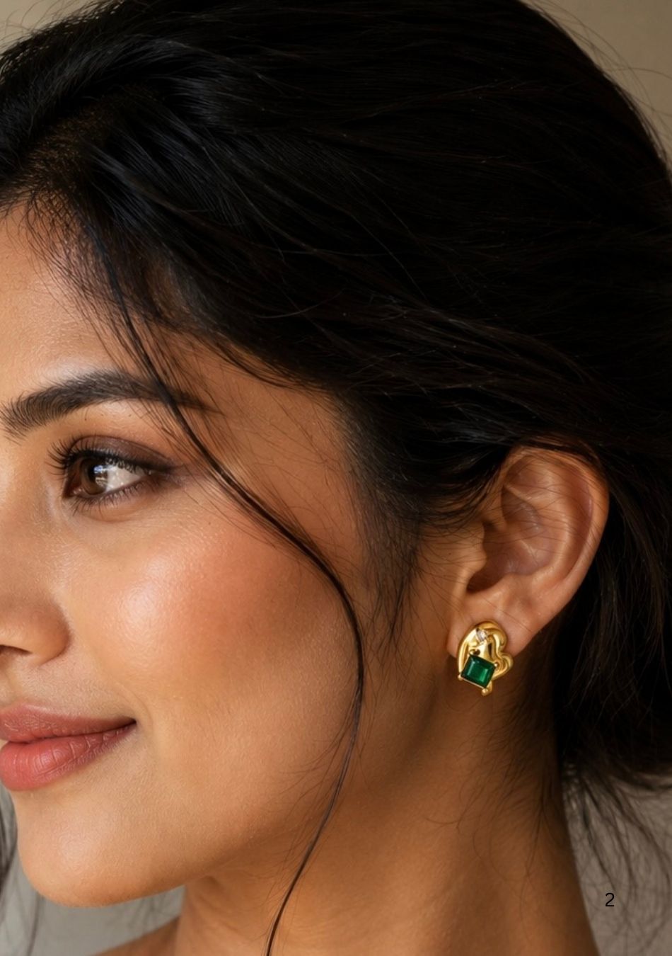 Emerald Shine Gold Studs