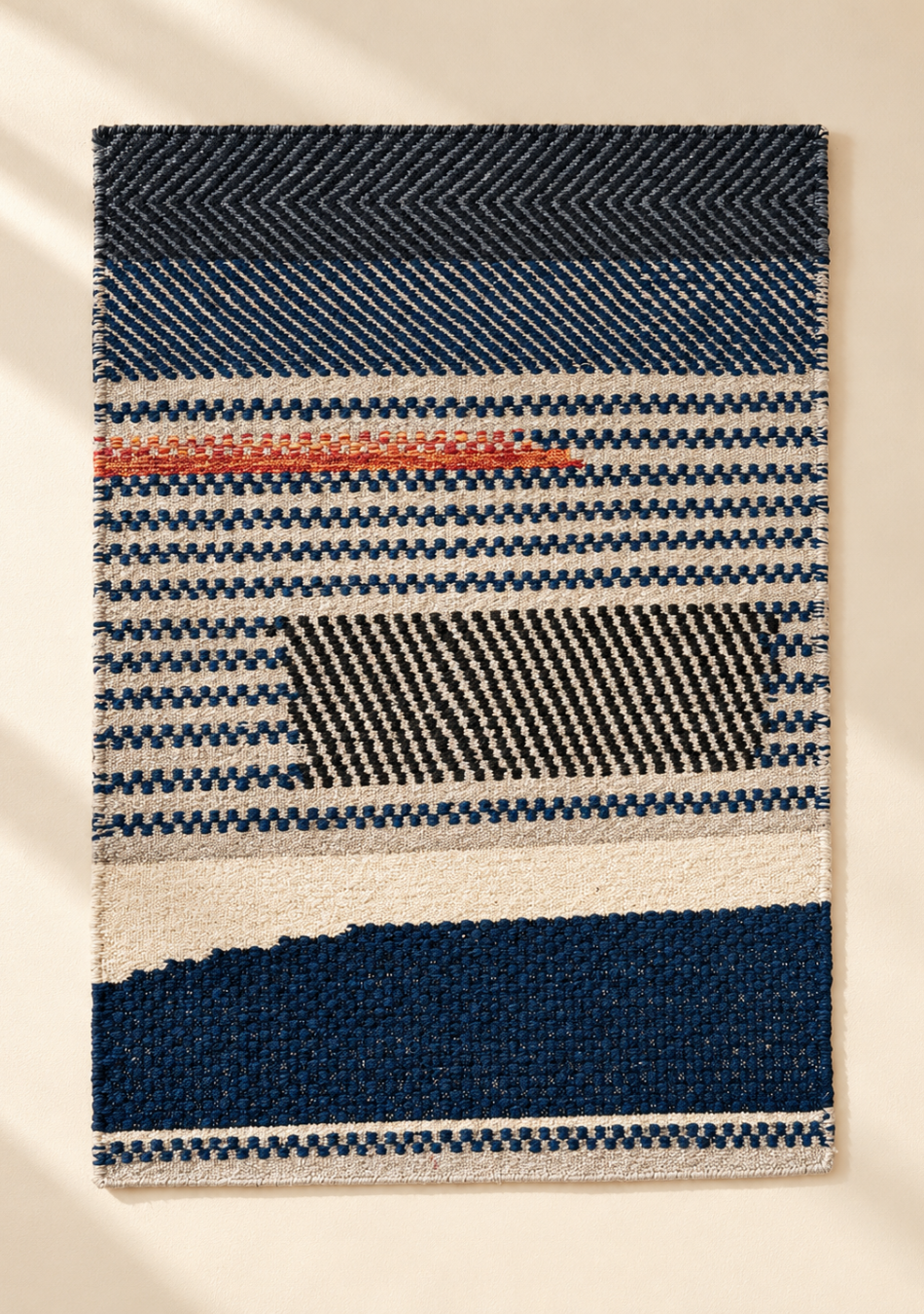 Aravalii Navy Charcoal Geometric Striped Handwoven Rug