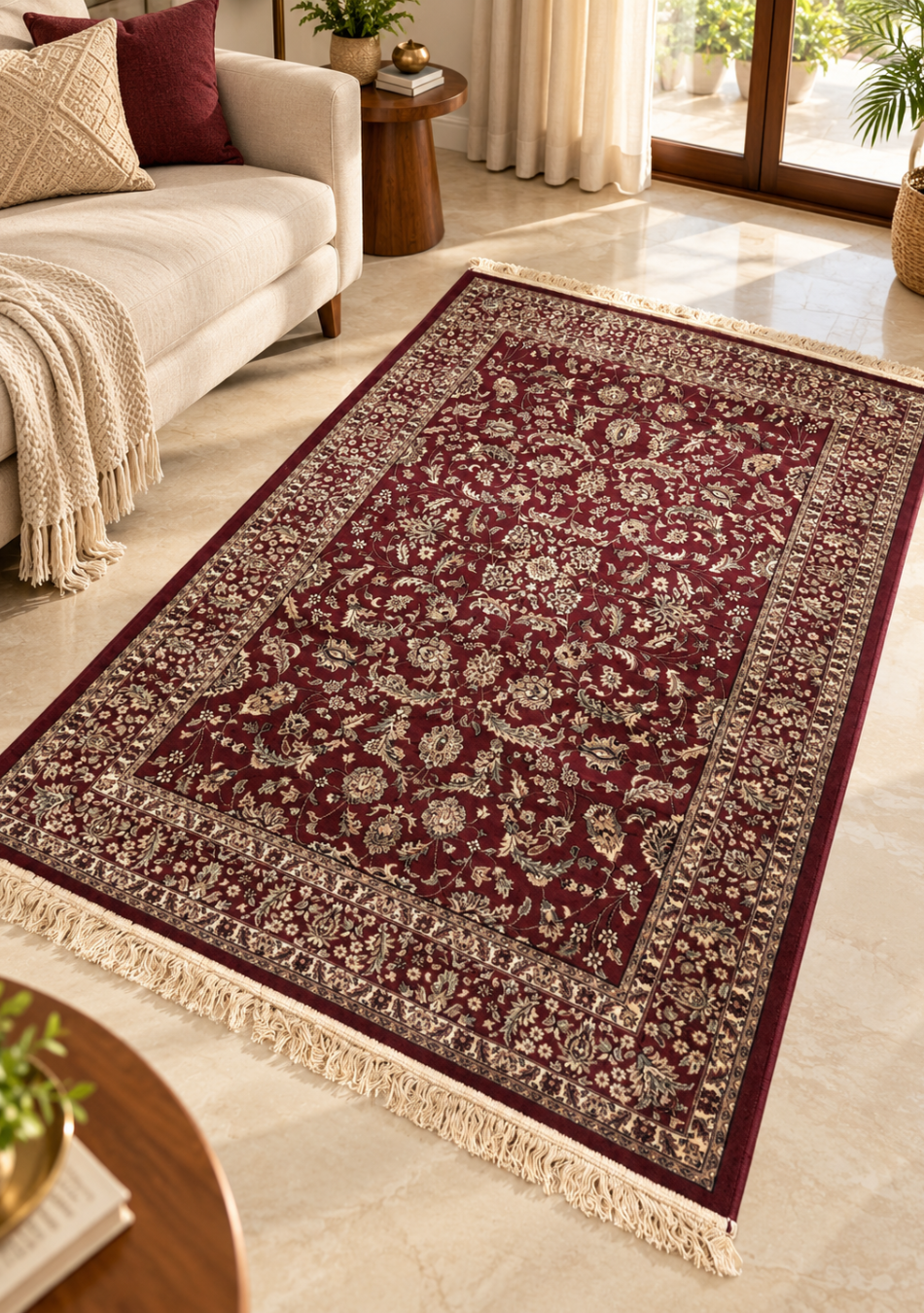 Burgundy Royal Garden Silk Carpet
