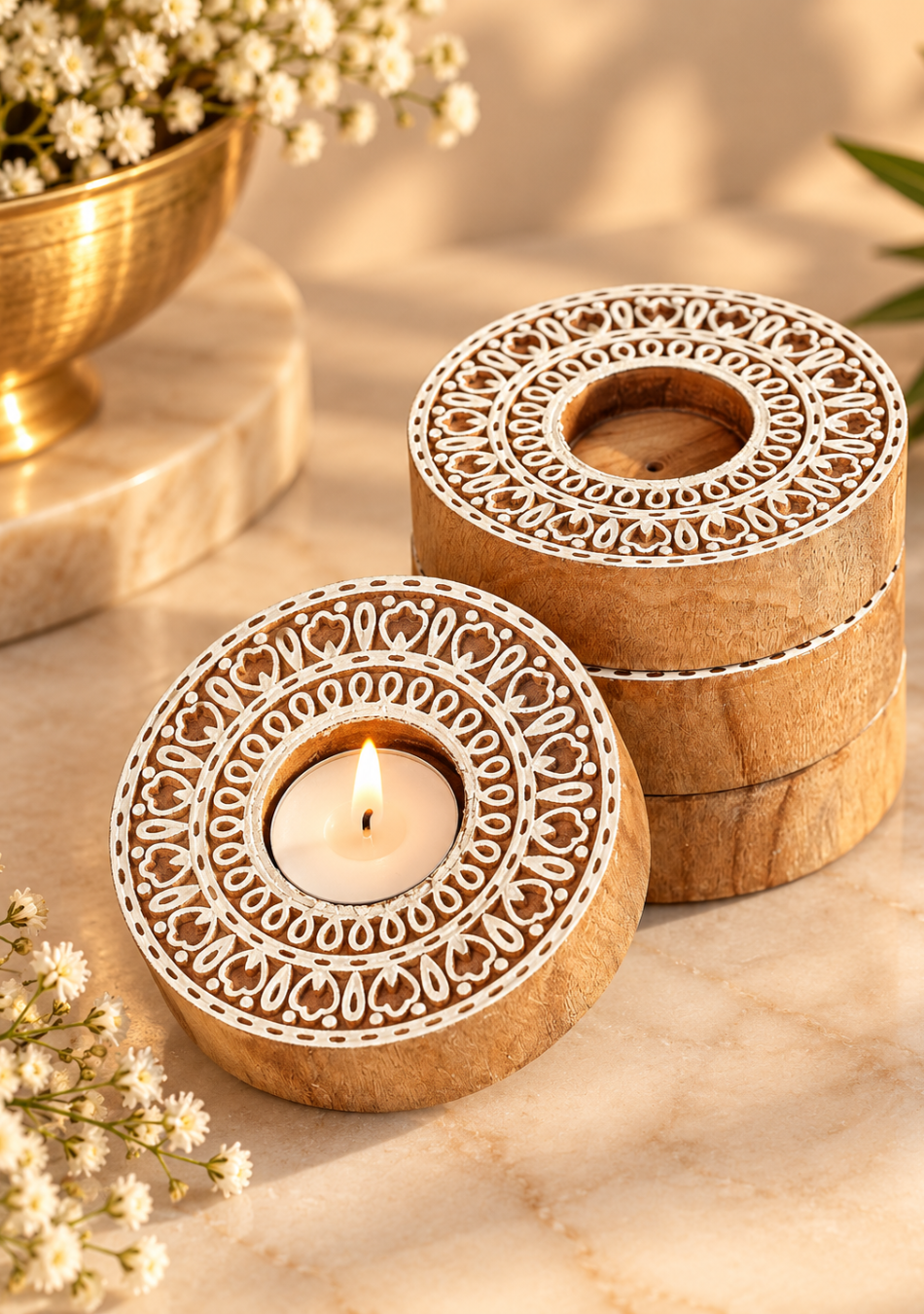 Handcrafted Mandala wooden Diya