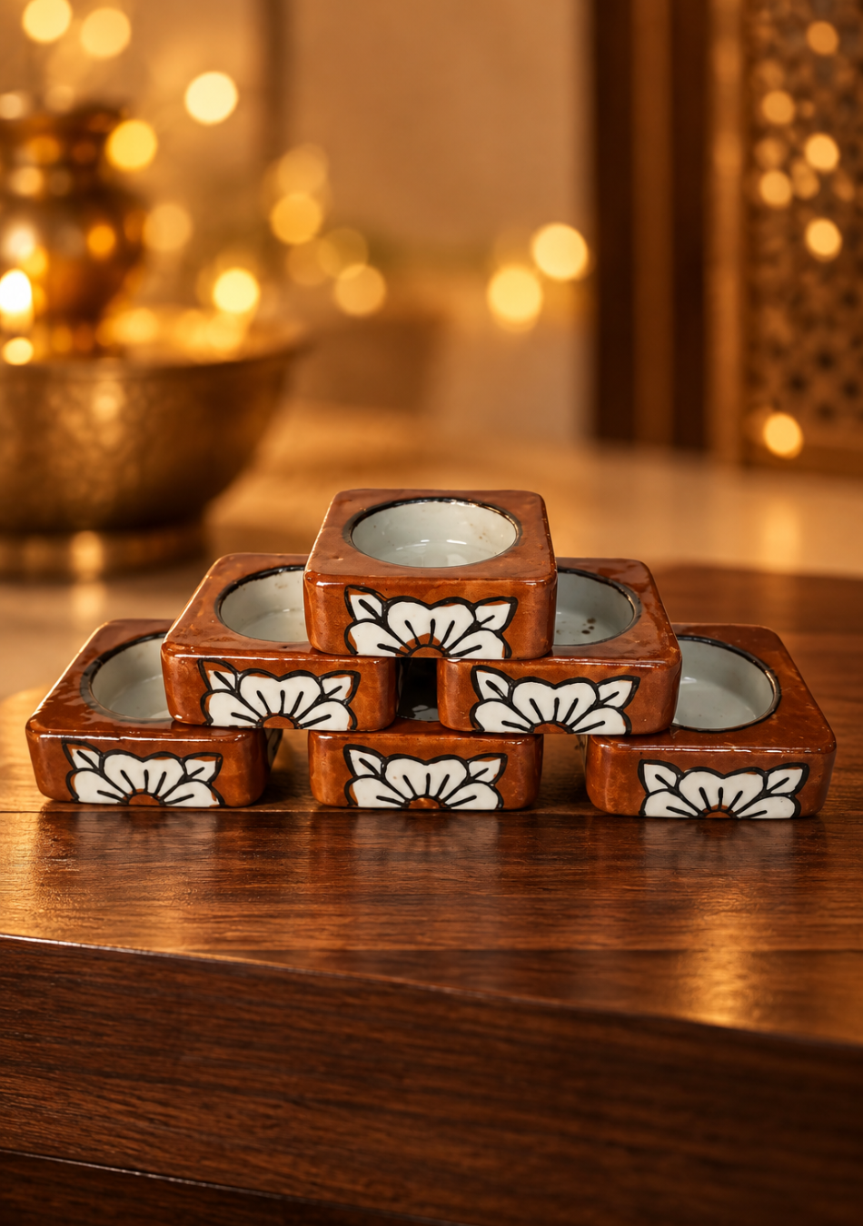Brown handcrafted floral tealight Diya