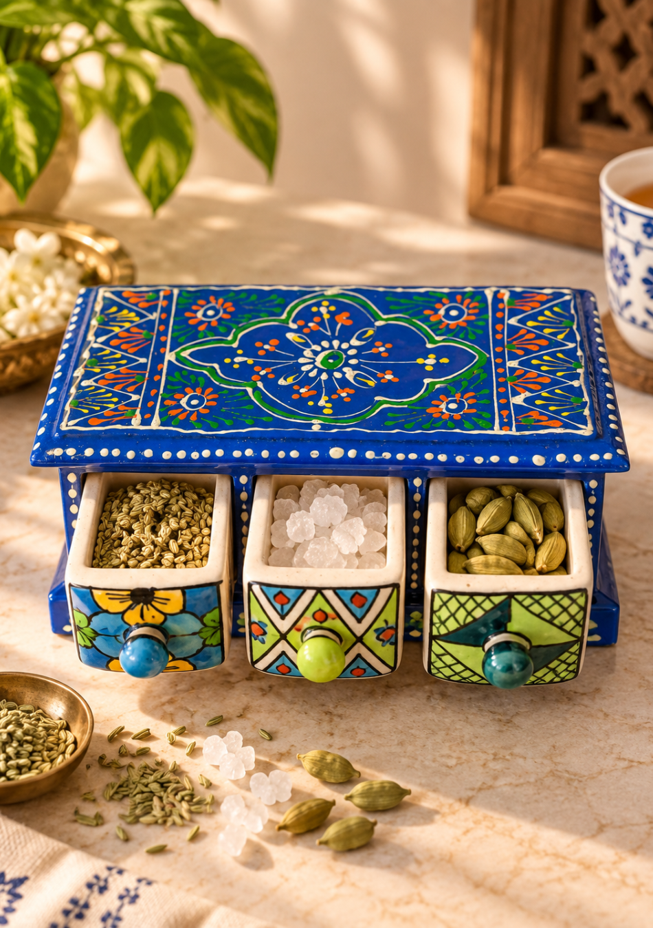 Aravalii Royal Indigo Heritage 3-Drawer Chest