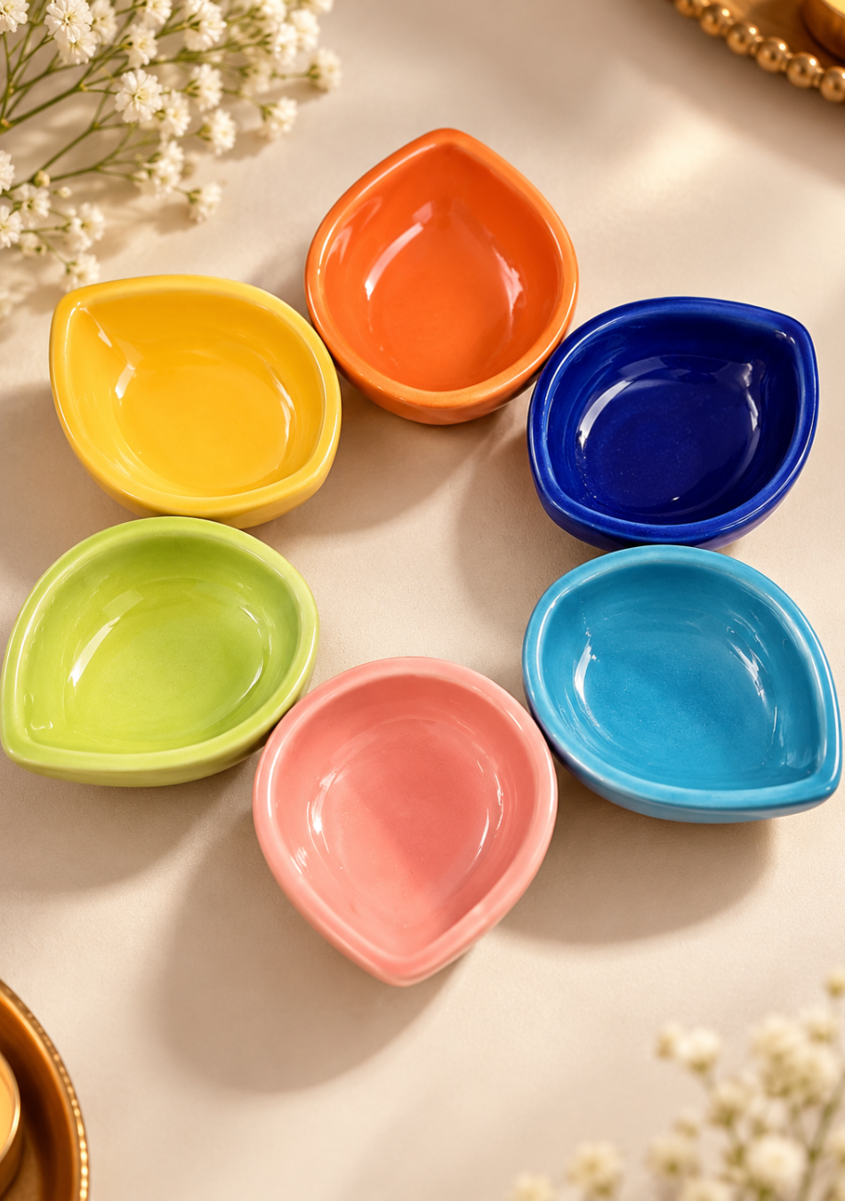 Aravalii Rangoli Glow Multicolour Ceramic Diya Set