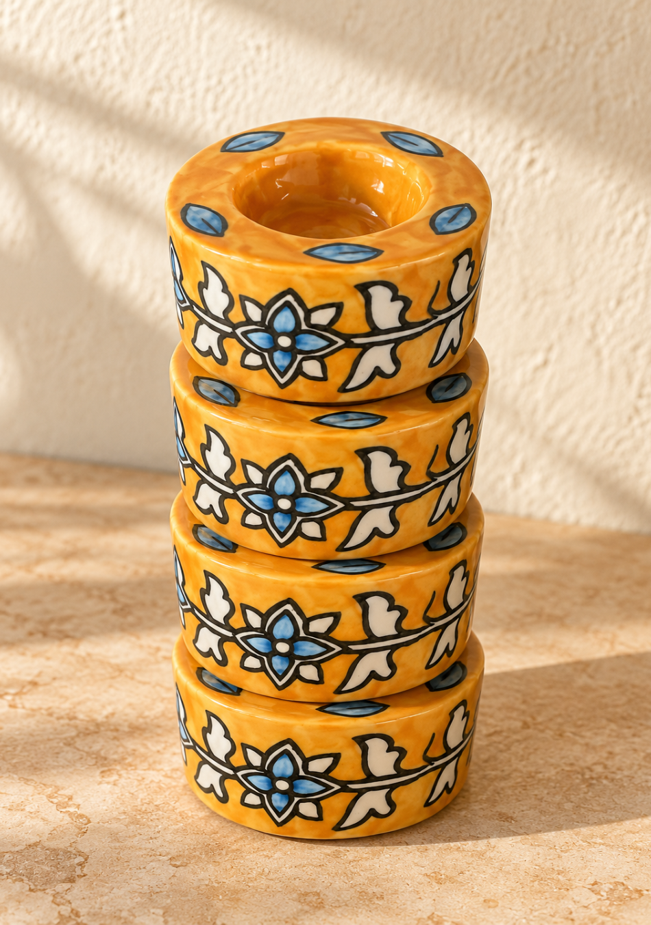 Aravalii Orange Floral Hand-Painted Tea Light Diya Set of 6