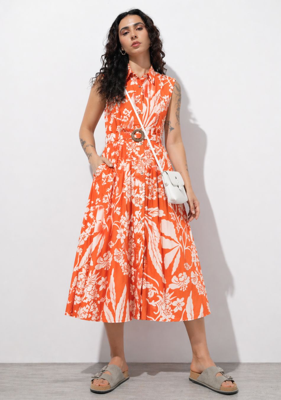 Tangerine Floral Aura Dress