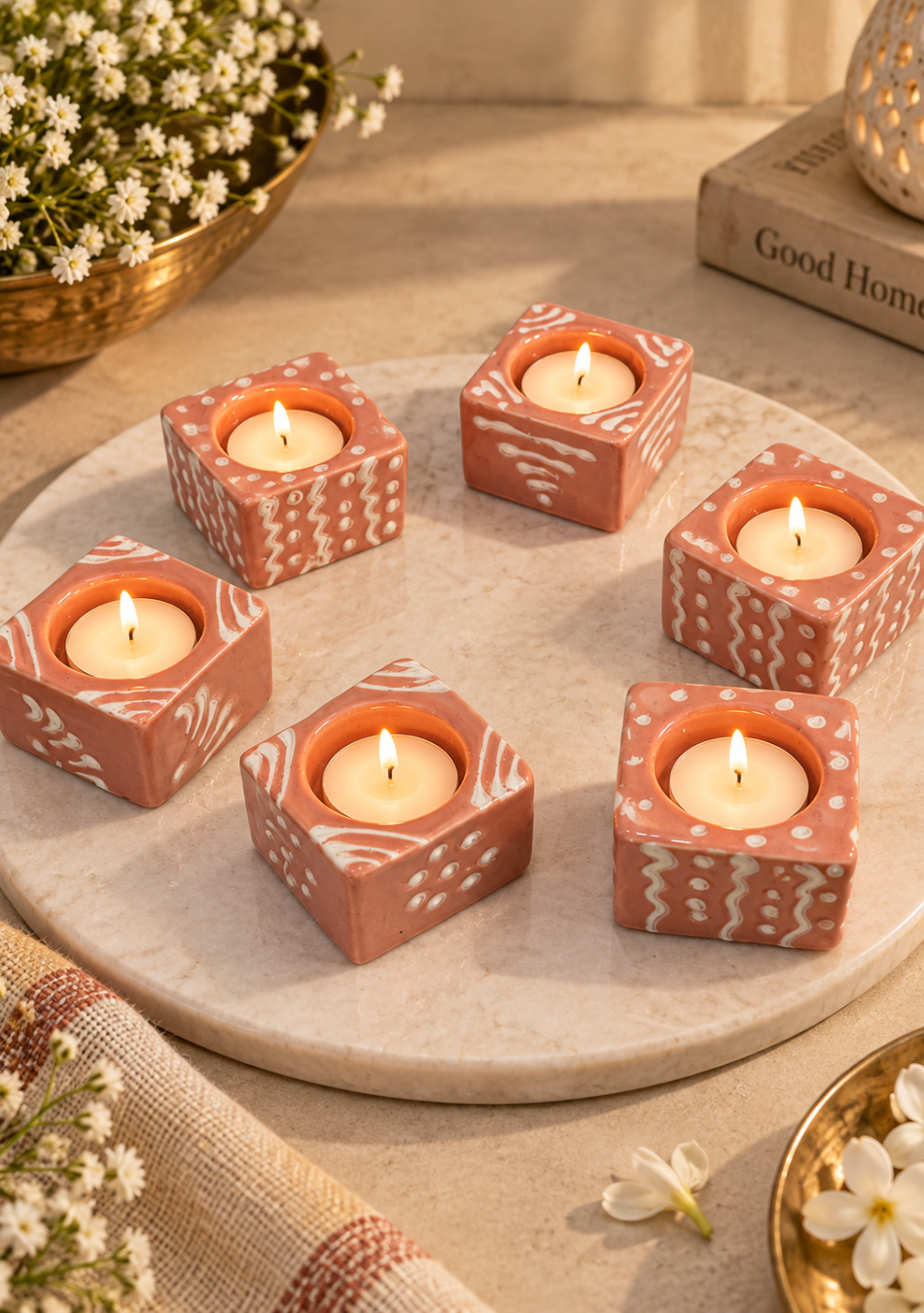 Blush Pink Handcrafted Tea Light Diya