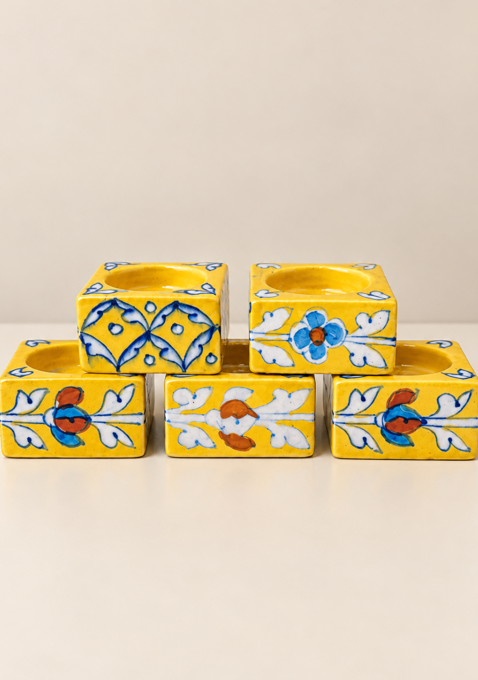 Blue Pottery Square Diyas - Set of 6