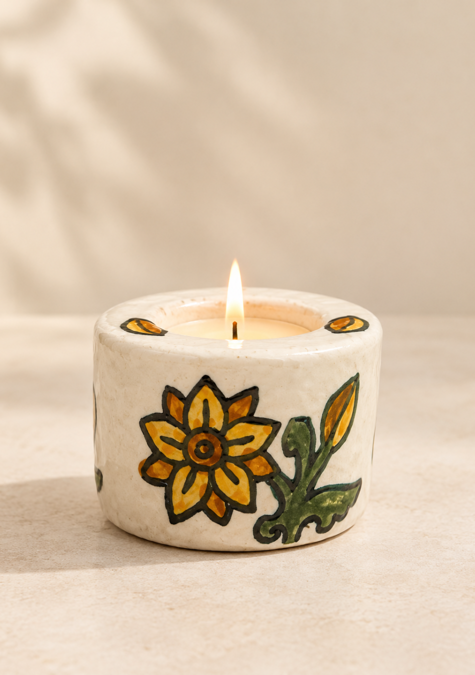 Aravalii Sunflower Bloom Hand-Painted Diya-Set of 6