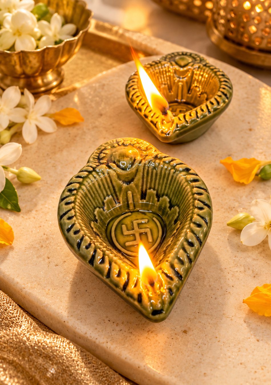 Olive Swastic Diya Set of 6