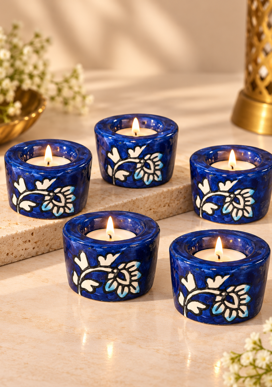 Aravalii Sapphire Glow Tealight Diya Set