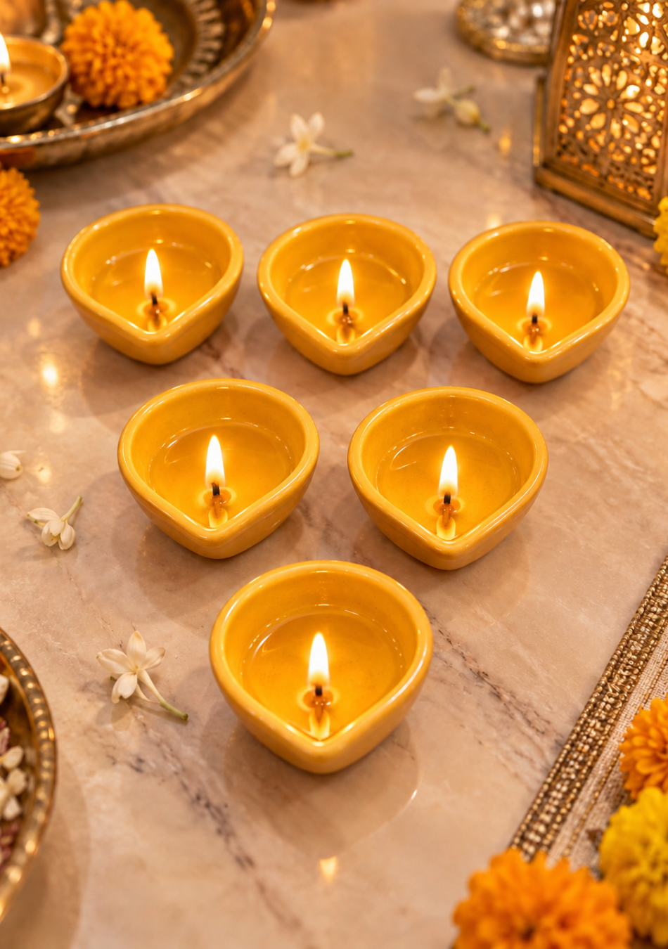 Aravalii Golden Teardrop Glow Ceramic Diya