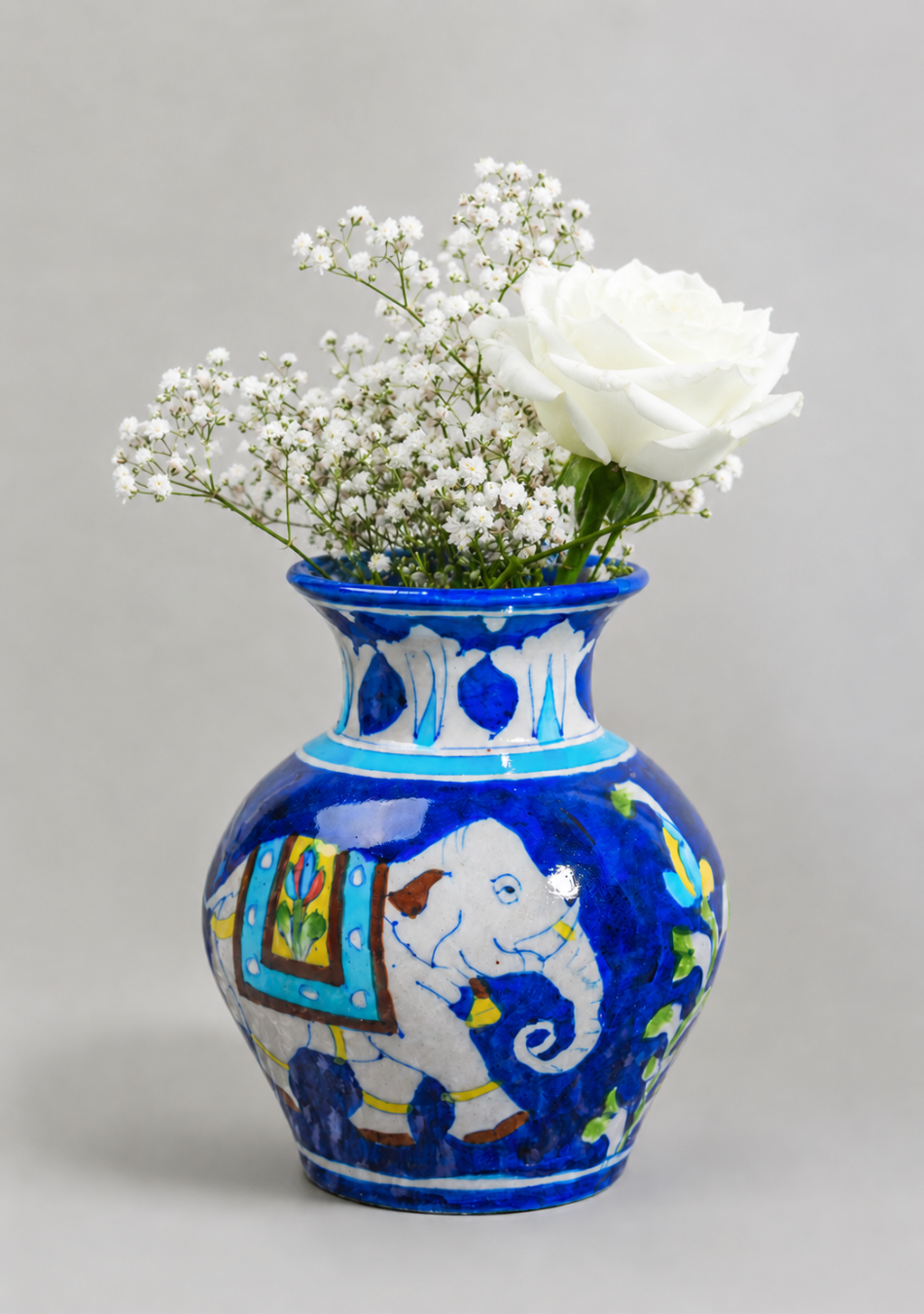 Blue Pottery Elephant Matka Vase