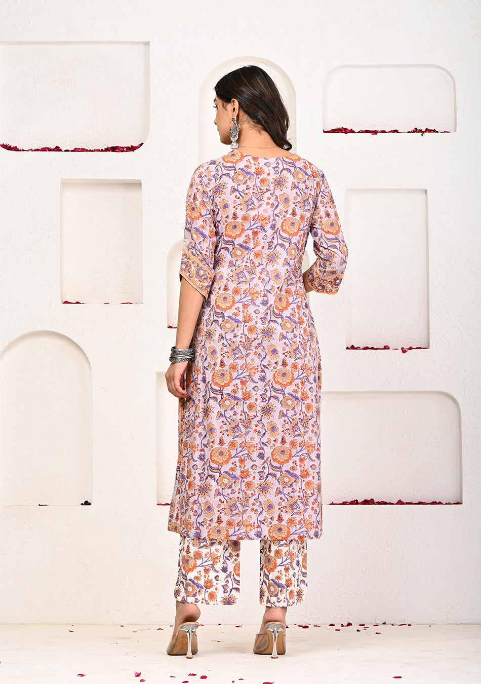 Lilac Blossom Hand Block Printed Suit with Dupatta