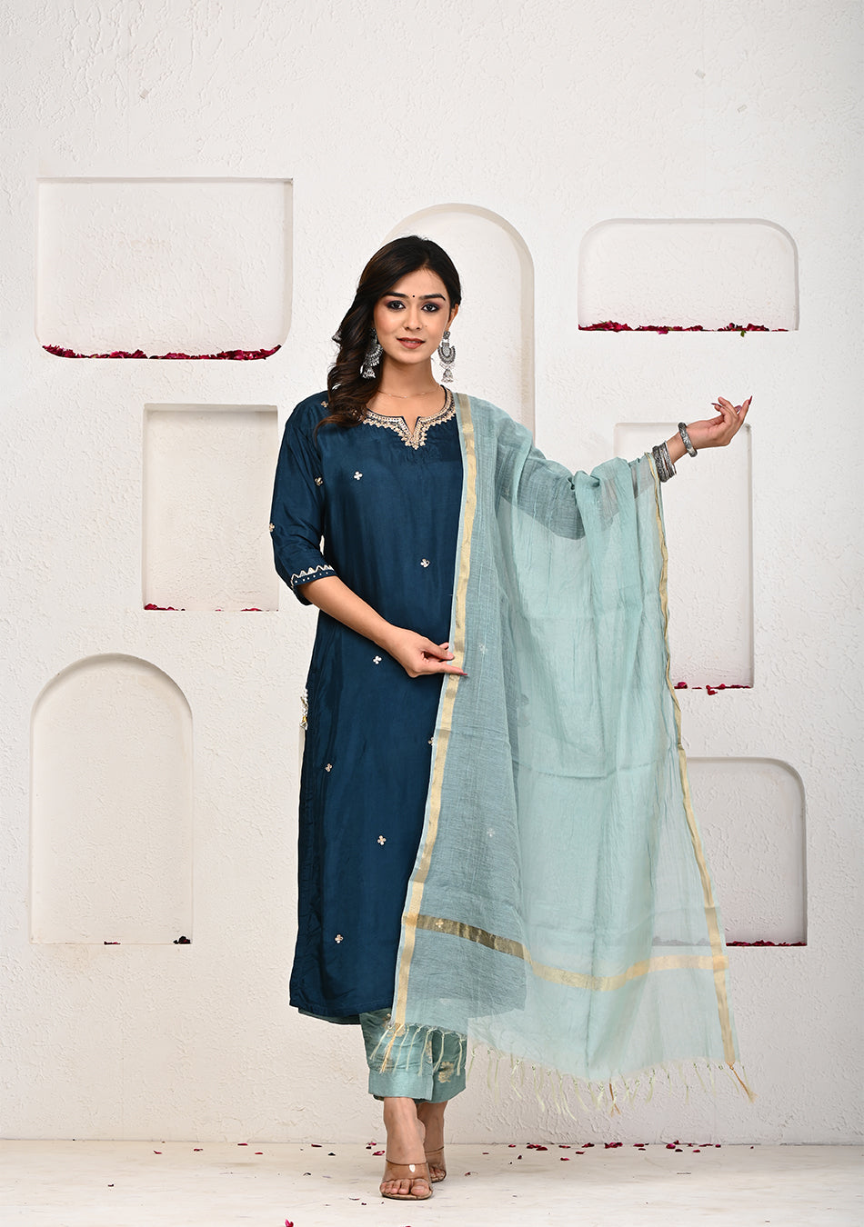 Oceanic Hues Suit Set with Dupatta