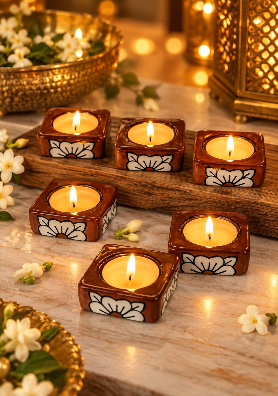 Brown handcrafted floral tealight Diya