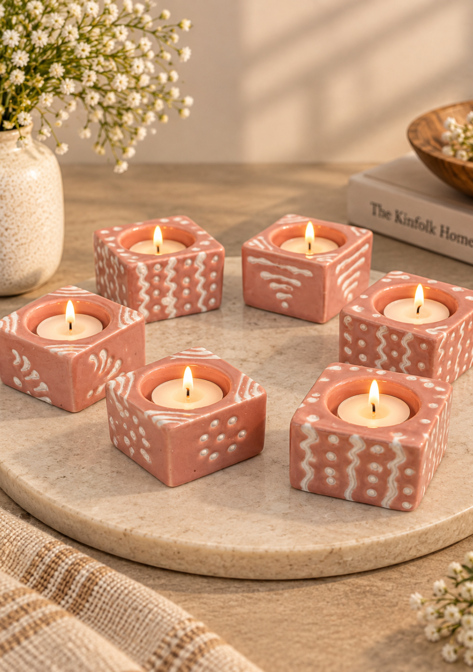 Blush Pink Handcrafted Tea Light Diya
