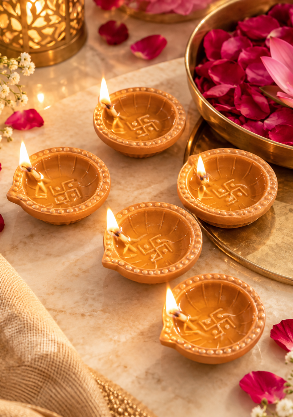 Peach Swastic Diya - Set of 6