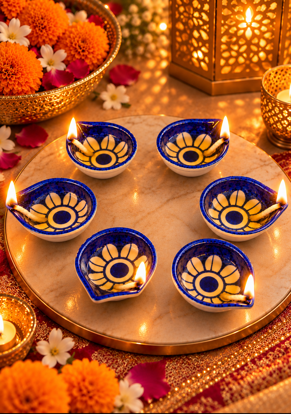 Aravalii Neelkamal Hand-Painted Diya Set of 6