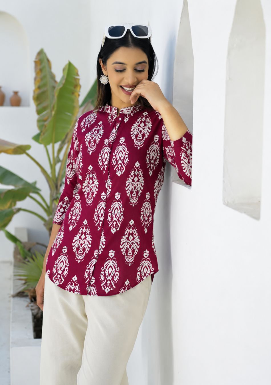 Aravalii Red Heritage Print Top
