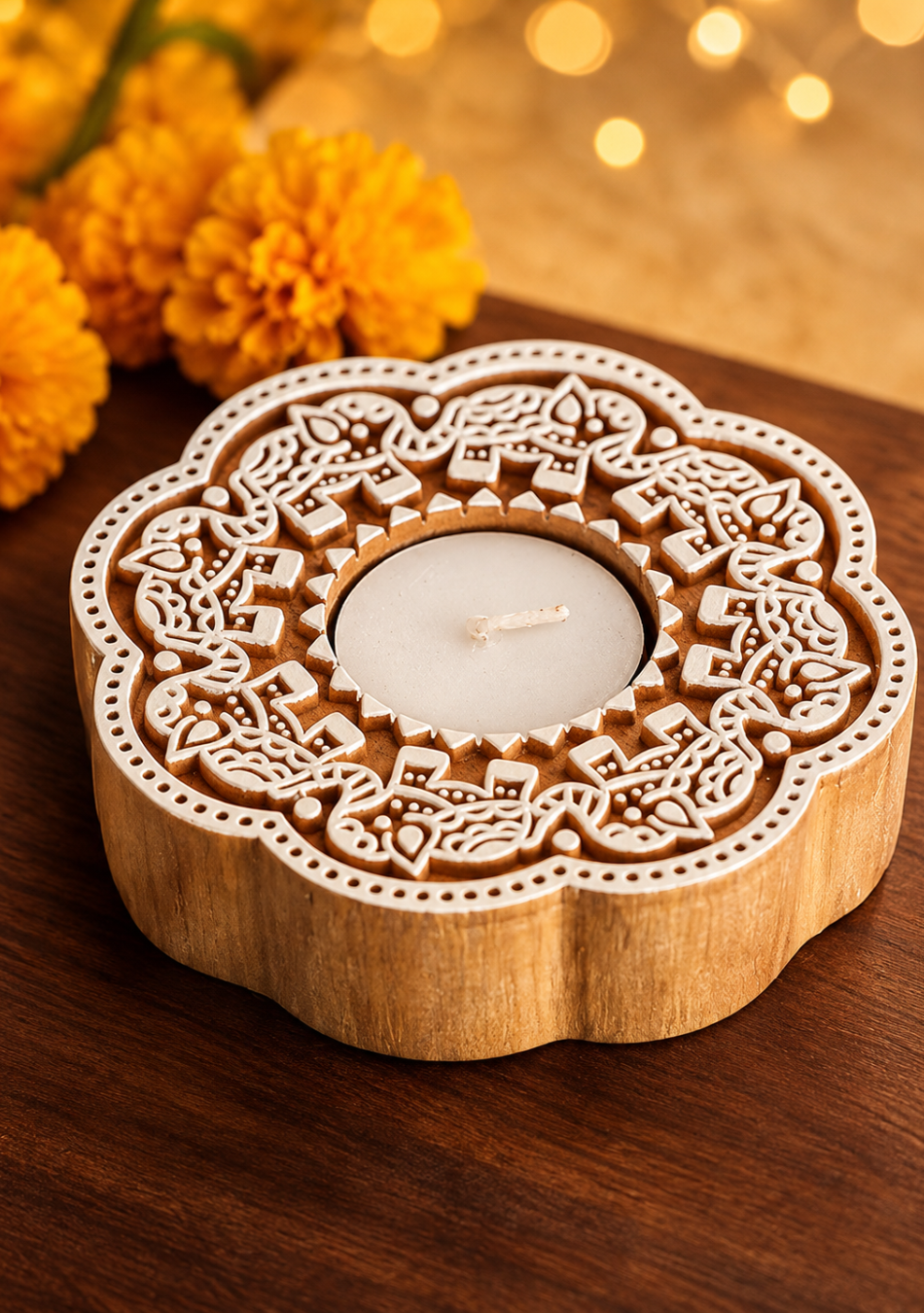Enchanted Wooden Glow Diya