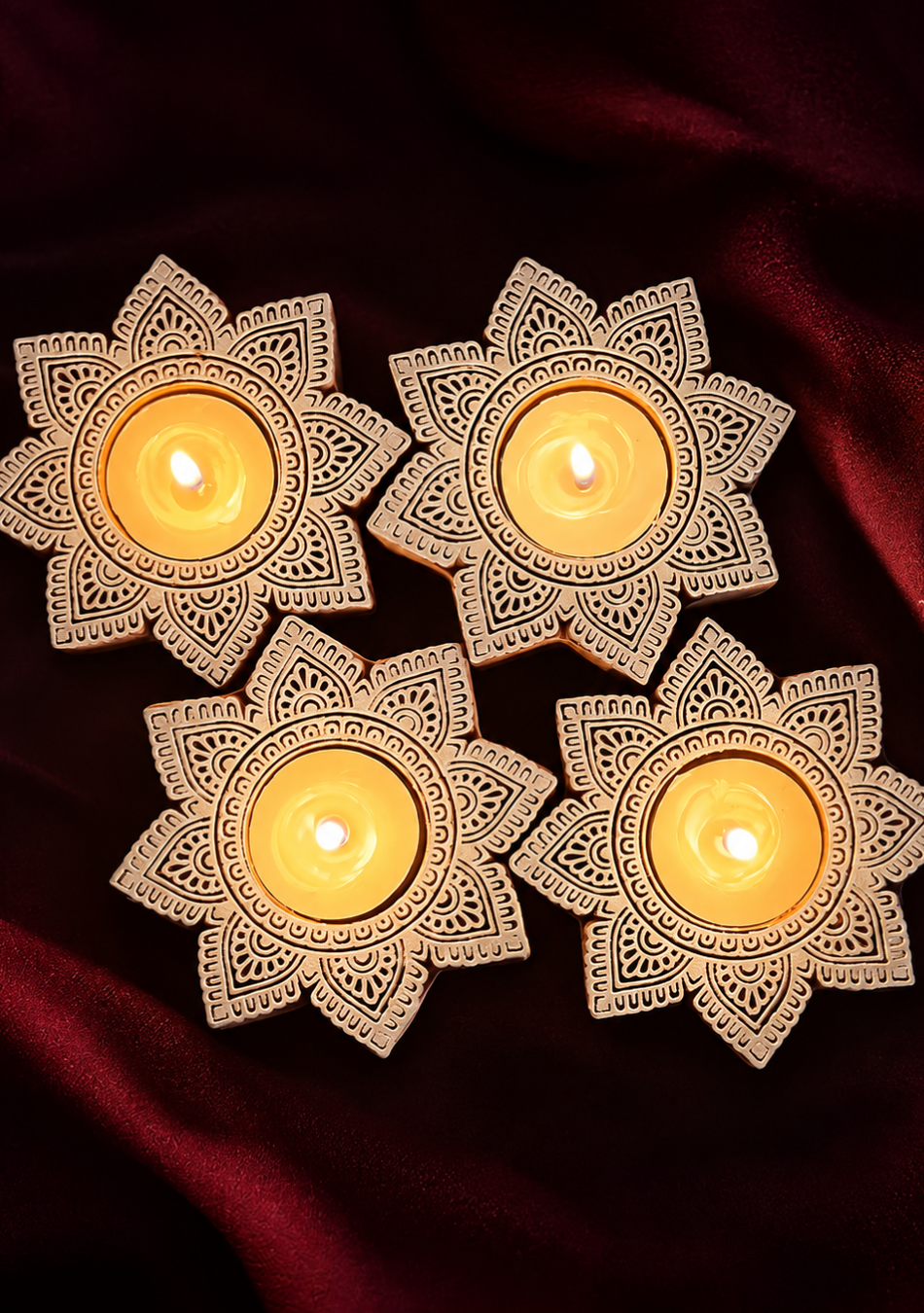 Star Carved Wood Tealight - Set of 4