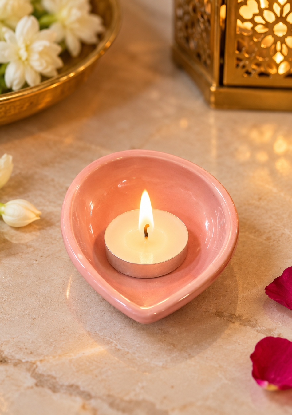 Aravalii Blush Petal Hand-Painted Ceramic Diya