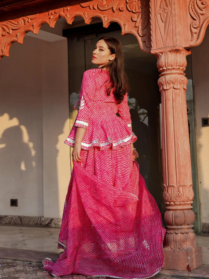 Aravalii Pink Lehriya Cotton Peplum Lehenga Set