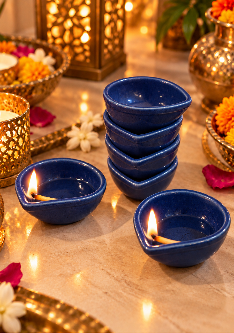 Aravalii Sapphire Teardrop Glow Diya Set Of 6