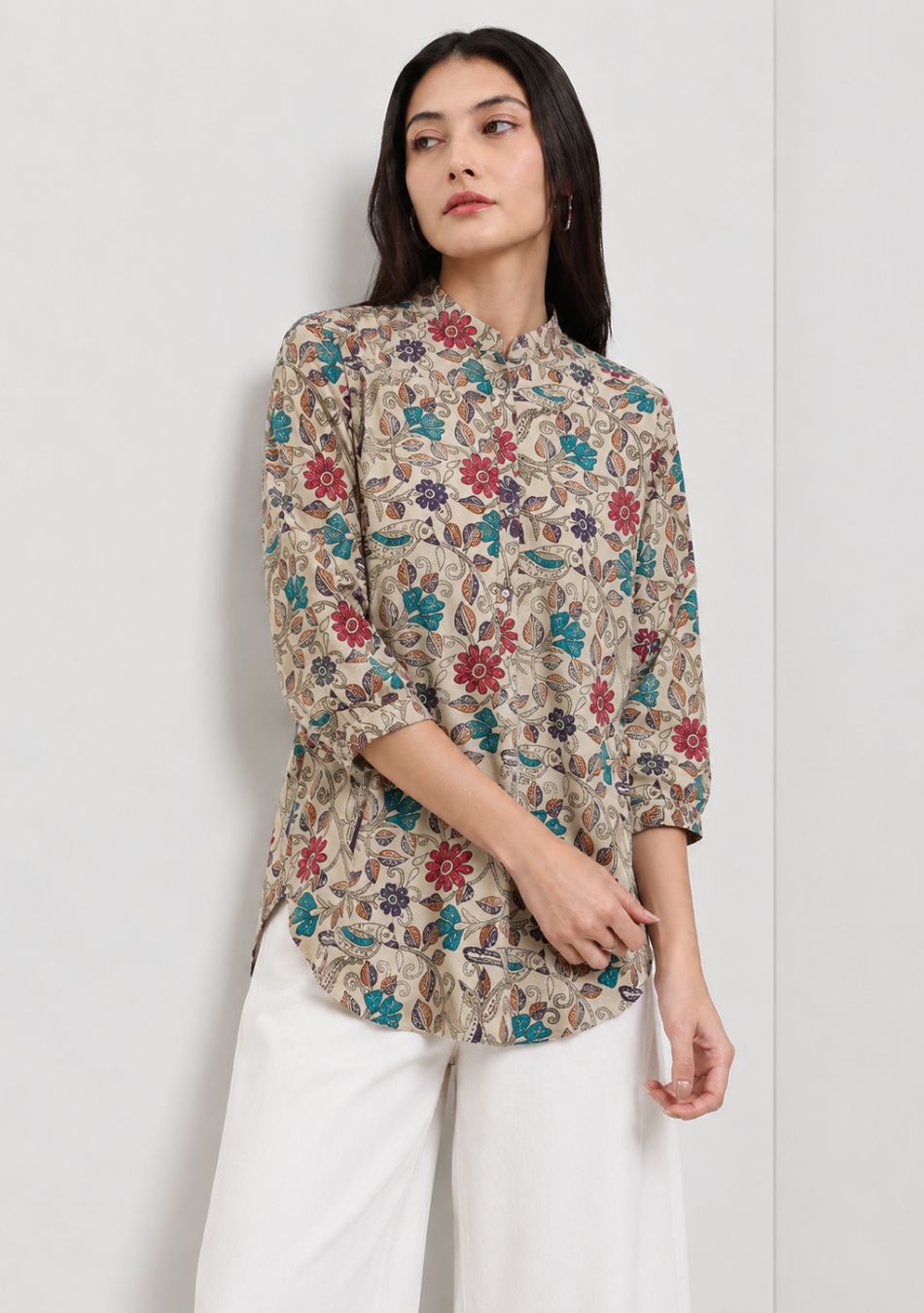 Aravalii Beige Floral Whimsy Top