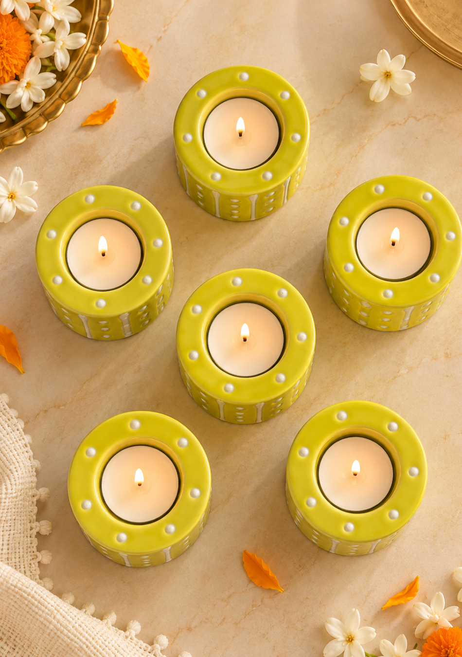 Aravalii Lime Glow Tea Light Holder Set of 6