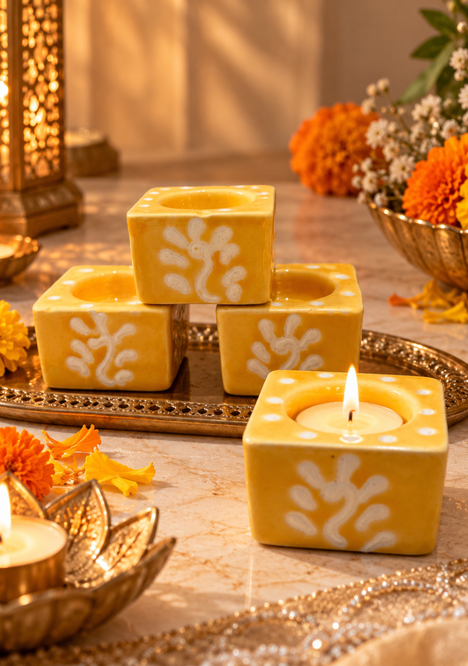 Aravalii Golden Grove Handcrafted Diya Set of 4