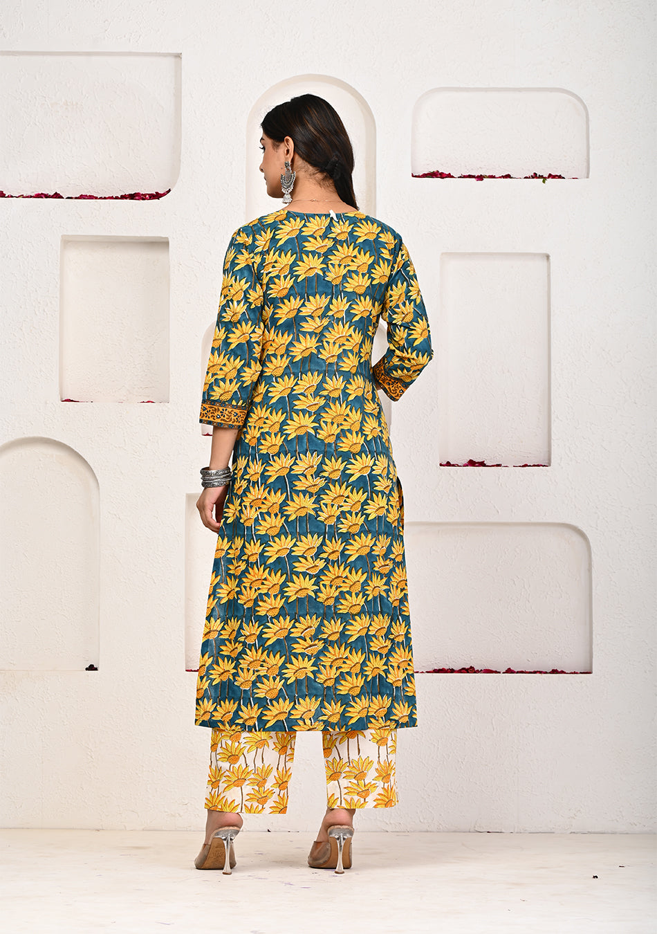 Emerald Peacock Hand Block Suit Set with Dupatta